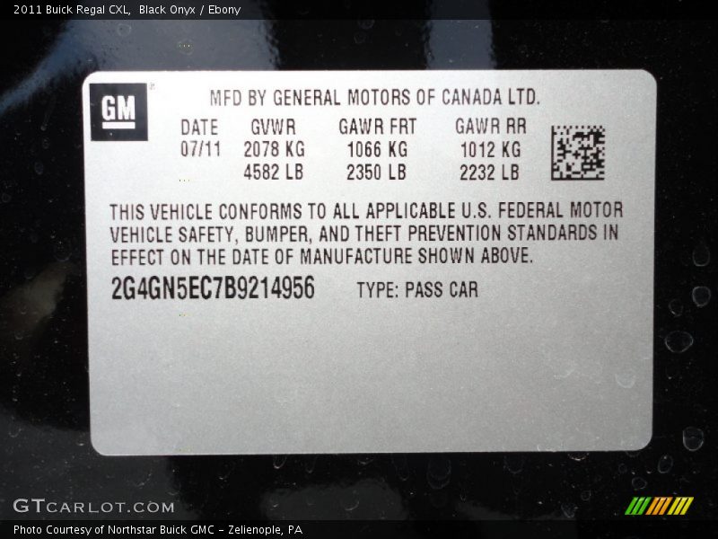 Black Onyx / Ebony 2011 Buick Regal CXL