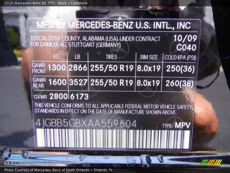 Black / Cashmere 2010 Mercedes-Benz ML 350