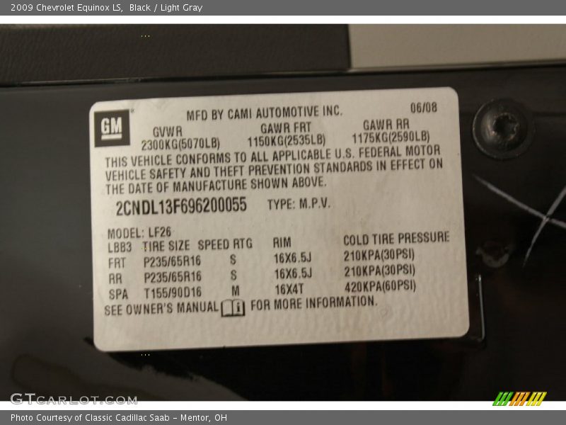 Black / Light Gray 2009 Chevrolet Equinox LS