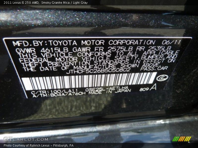 Smoky Granite Mica / Light Gray 2011 Lexus IS 250 AWD