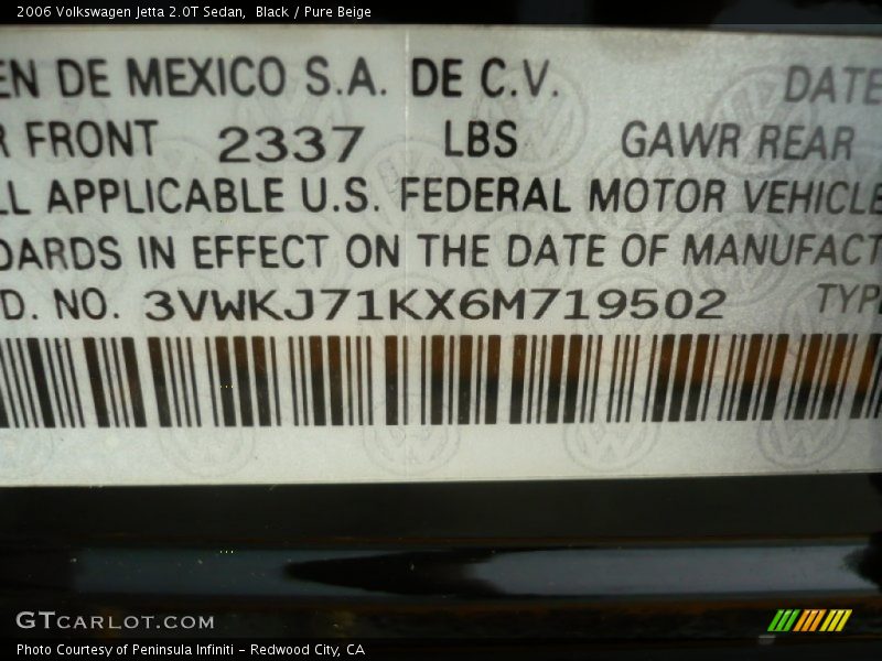 Black / Pure Beige 2006 Volkswagen Jetta 2.0T Sedan