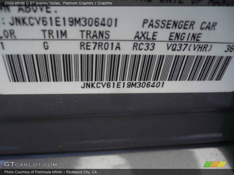 Platinum Graphite / Graphite 2009 Infiniti G 37 Journey Sedan
