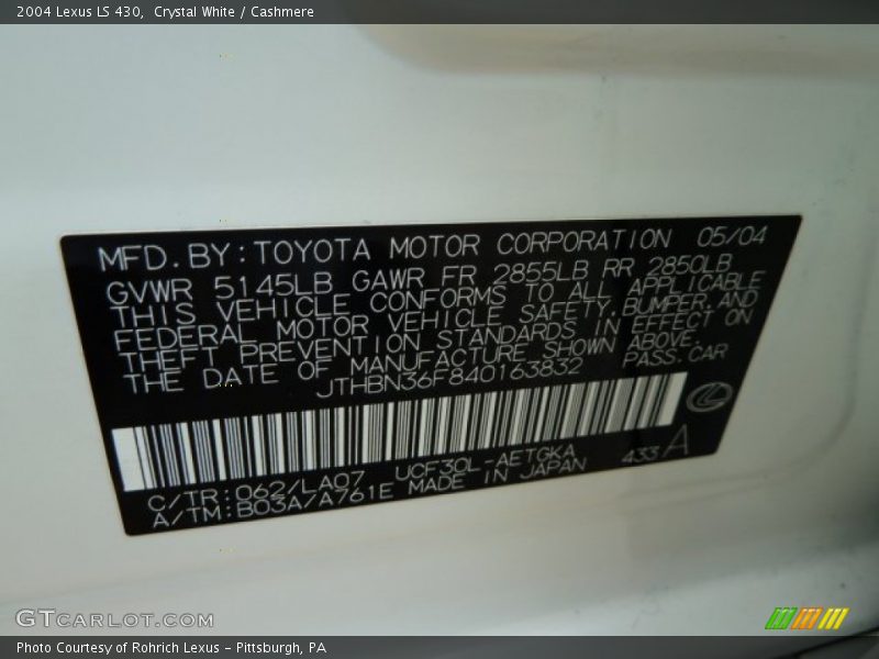 Crystal White / Cashmere 2004 Lexus LS 430