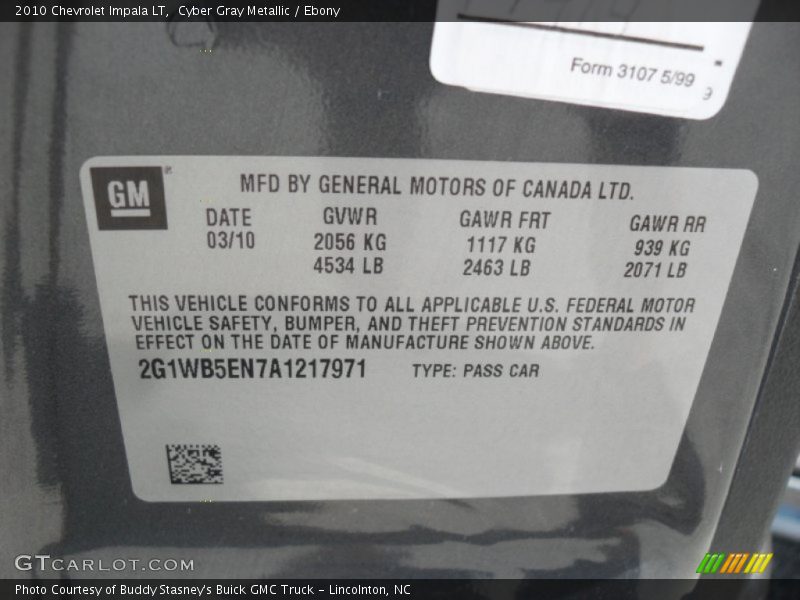 Cyber Gray Metallic / Ebony 2010 Chevrolet Impala LT