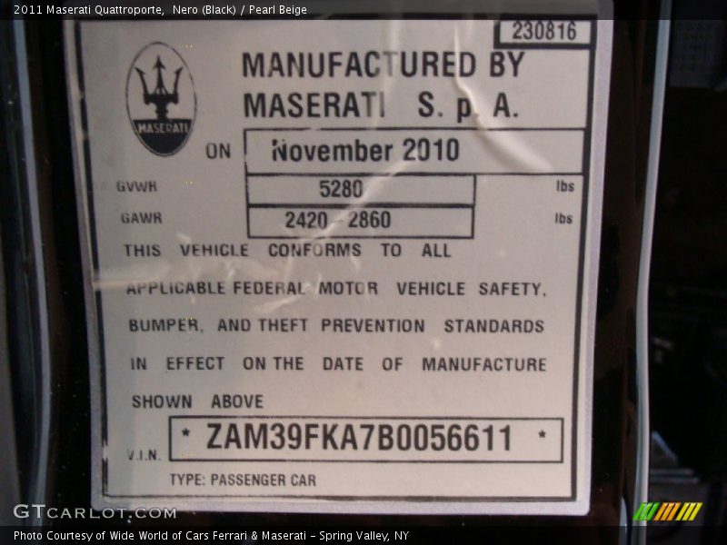 Info Tag of 2011 Quattroporte 