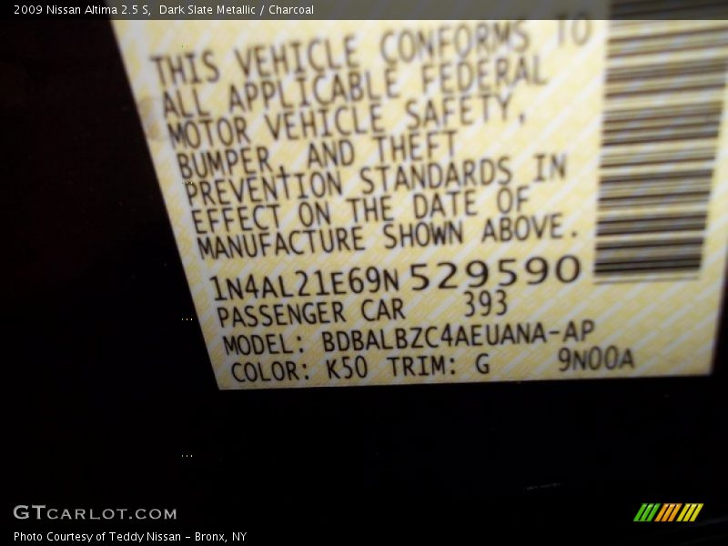 Dark Slate Metallic / Charcoal 2009 Nissan Altima 2.5 S