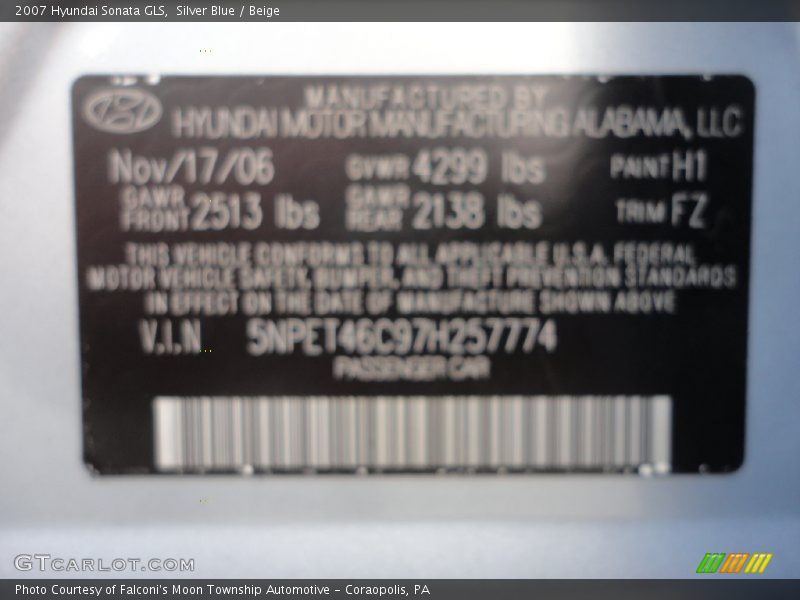 Silver Blue / Beige 2007 Hyundai Sonata GLS