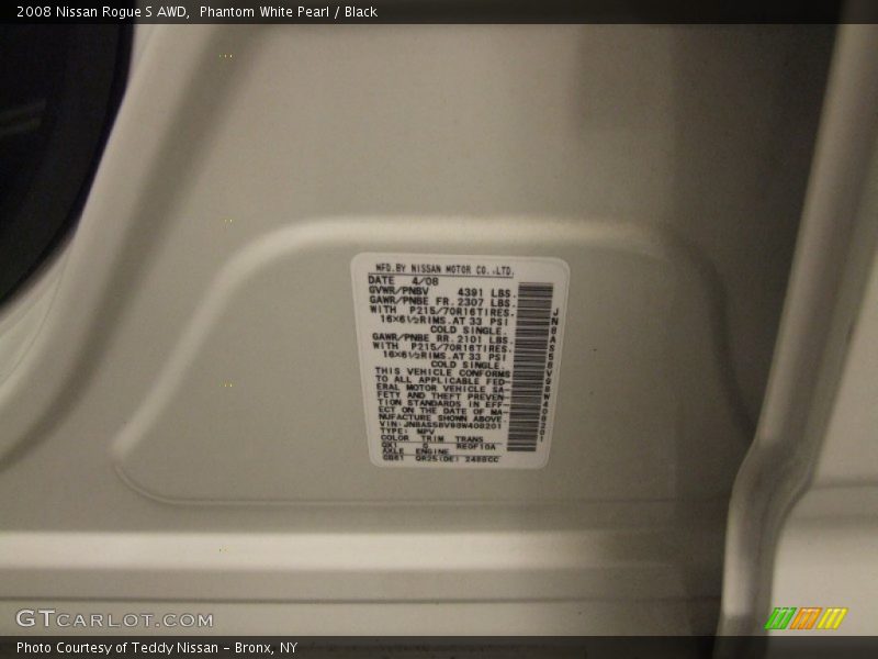 Phantom White Pearl / Black 2008 Nissan Rogue S AWD