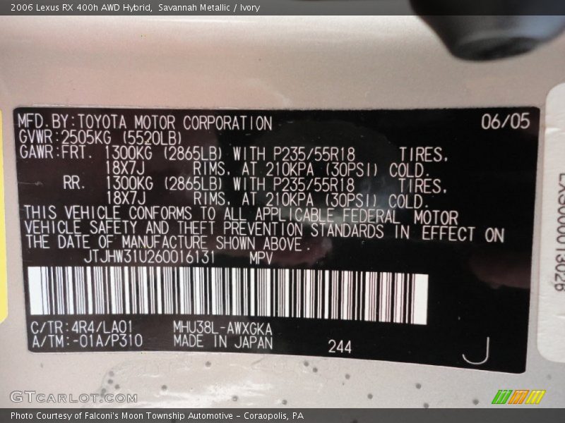 Savannah Metallic / Ivory 2006 Lexus RX 400h AWD Hybrid