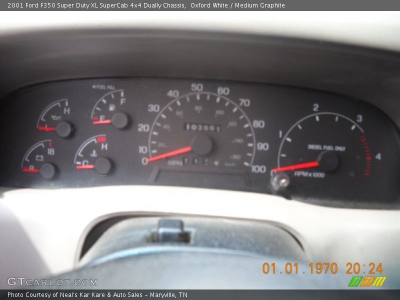 Oxford White / Medium Graphite 2001 Ford F350 Super Duty XL SuperCab 4x4 Dually Chassis