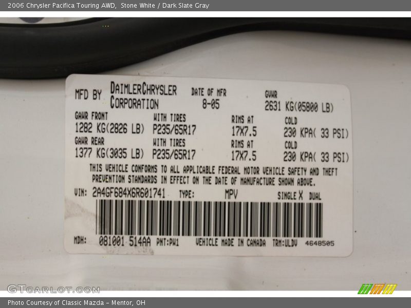 Stone White / Dark Slate Gray 2006 Chrysler Pacifica Touring AWD