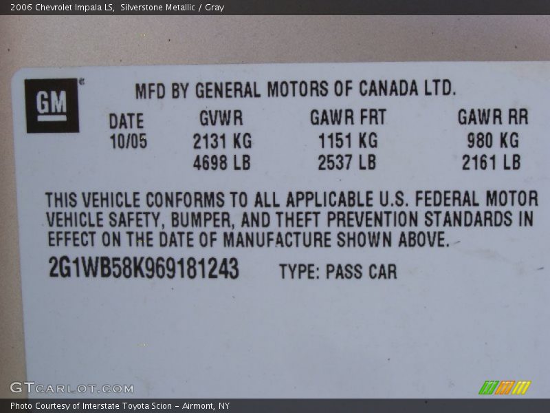 Silverstone Metallic / Gray 2006 Chevrolet Impala LS