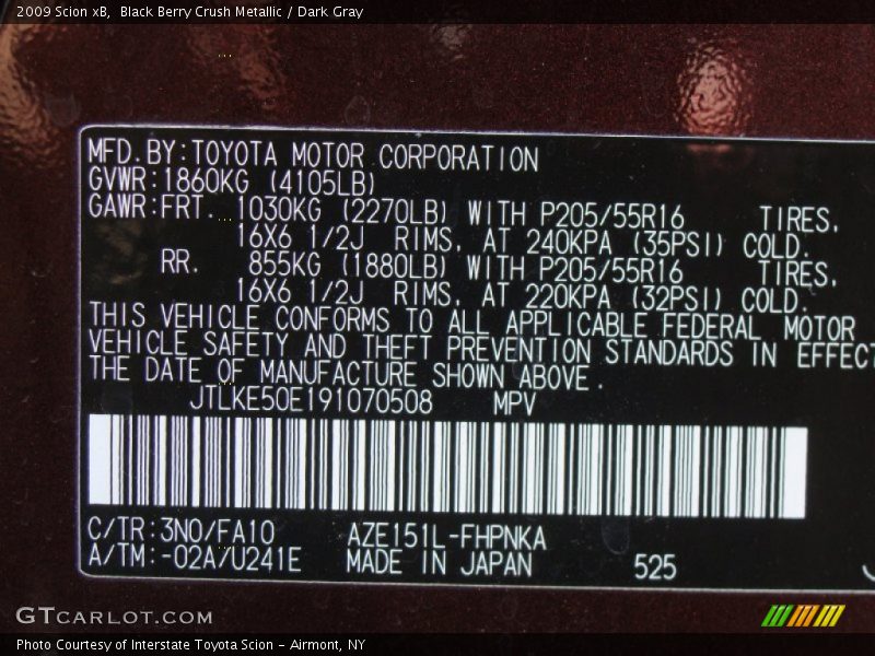 Black Berry Crush Metallic / Dark Gray 2009 Scion xB