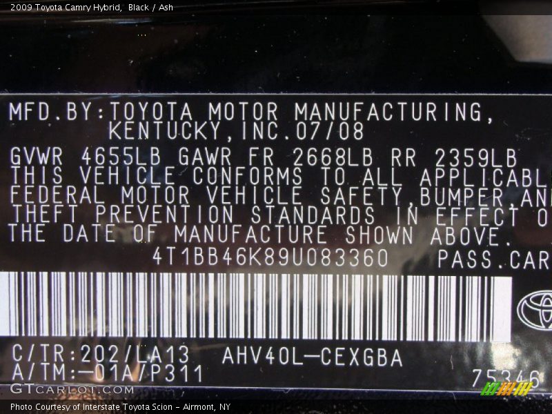 Black / Ash 2009 Toyota Camry Hybrid