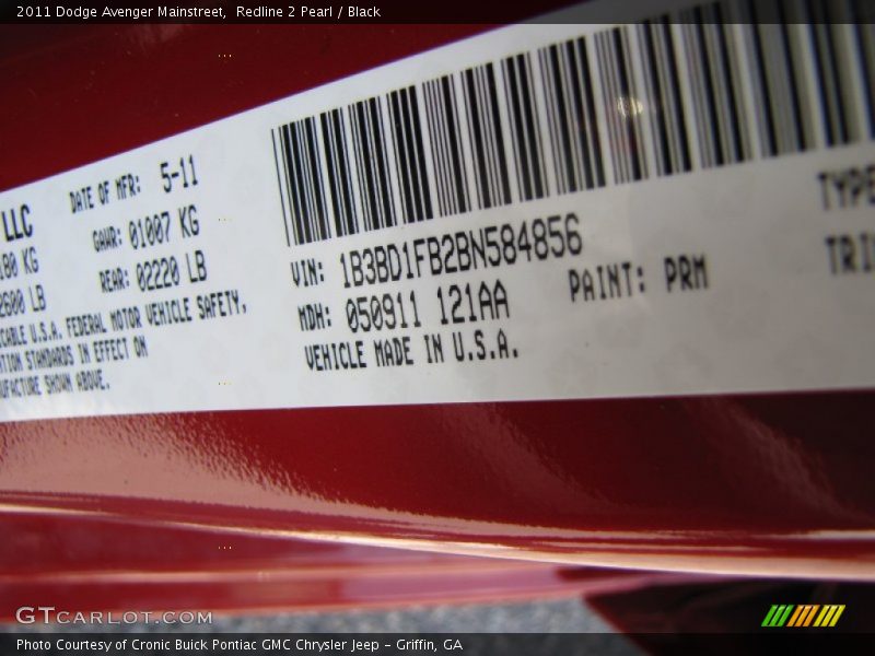 Redline 2 Pearl / Black 2011 Dodge Avenger Mainstreet
