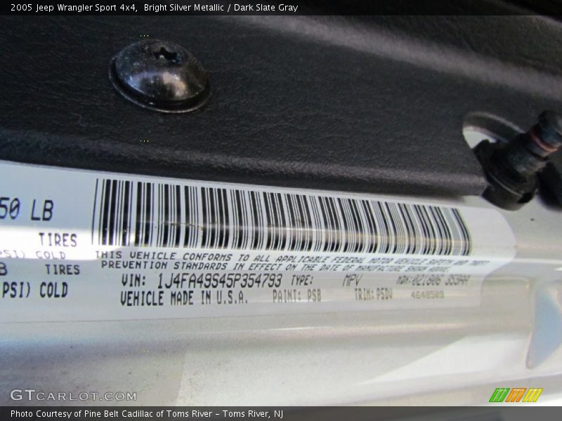 Bright Silver Metallic / Dark Slate Gray 2005 Jeep Wrangler Sport 4x4