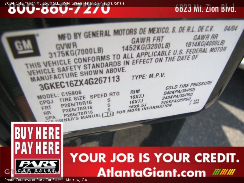 Polo Green Metallic / Neutral/Shale 2004 GMC Yukon XL 1500 SLE