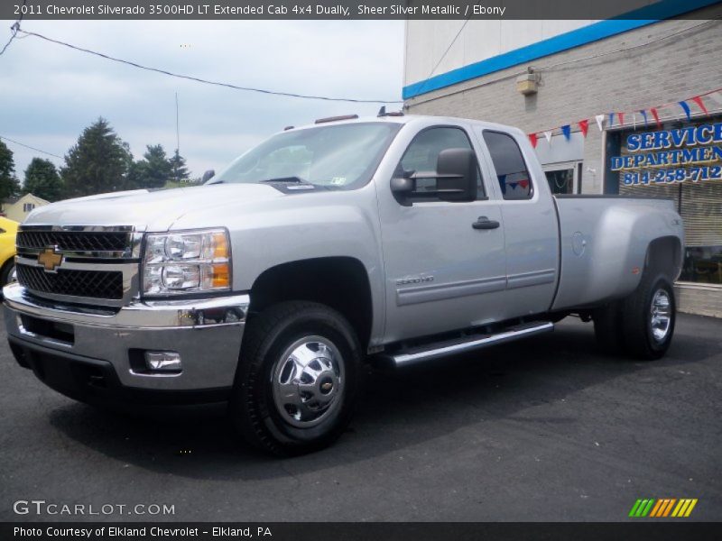 Sheer Silver Metallic / Ebony 2011 Chevrolet Silverado 3500HD LT Extended Cab 4x4 Dually