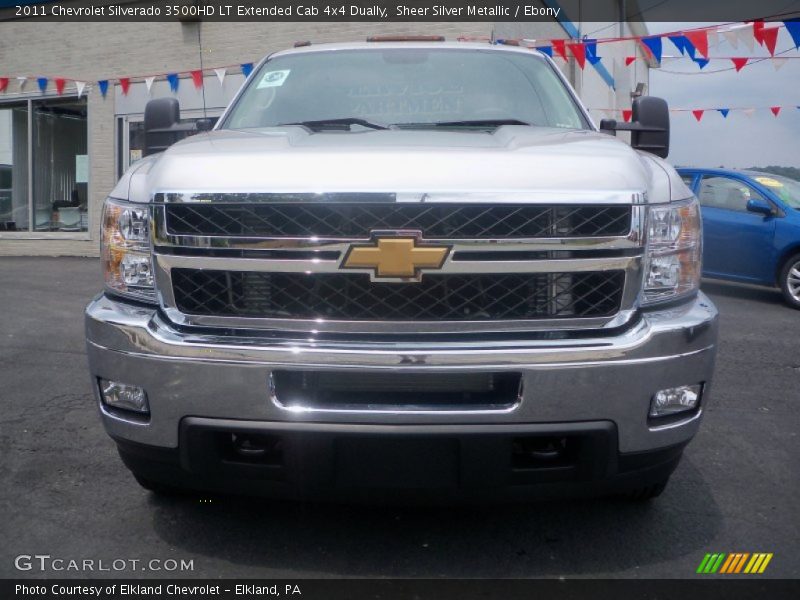 Sheer Silver Metallic / Ebony 2011 Chevrolet Silverado 3500HD LT Extended Cab 4x4 Dually