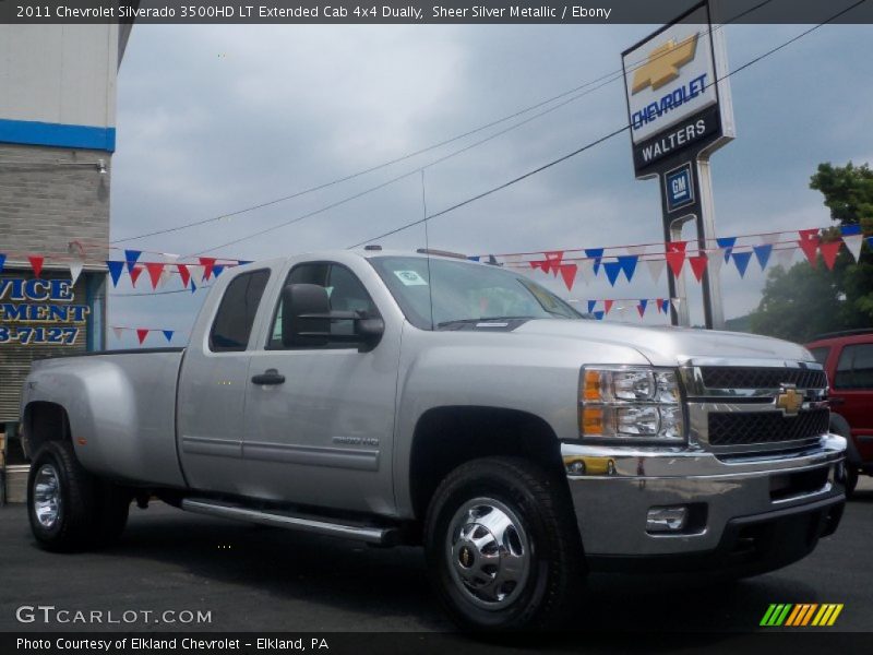 Sheer Silver Metallic / Ebony 2011 Chevrolet Silverado 3500HD LT Extended Cab 4x4 Dually