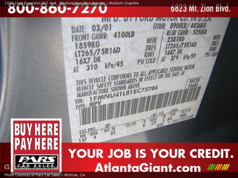 Medium Steel Blue Metallic / Medium Graphite 2001 Ford Excursion XLT 4x4