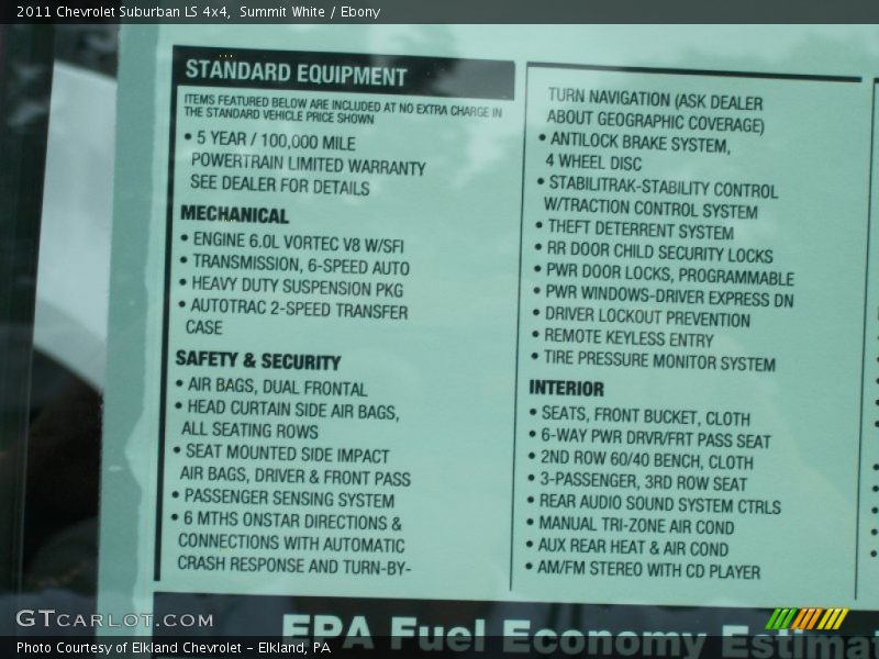  2011 Suburban LS 4x4 Window Sticker