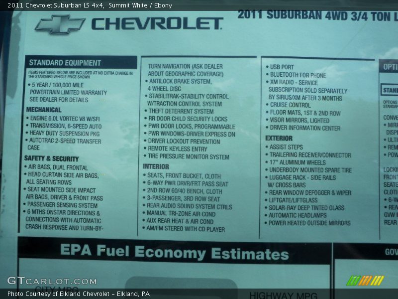  2011 Suburban LS 4x4 Window Sticker