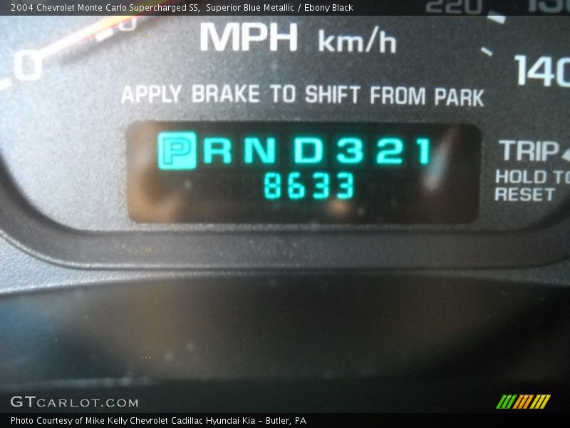 Superior Blue Metallic / Ebony Black 2004 Chevrolet Monte Carlo Supercharged SS