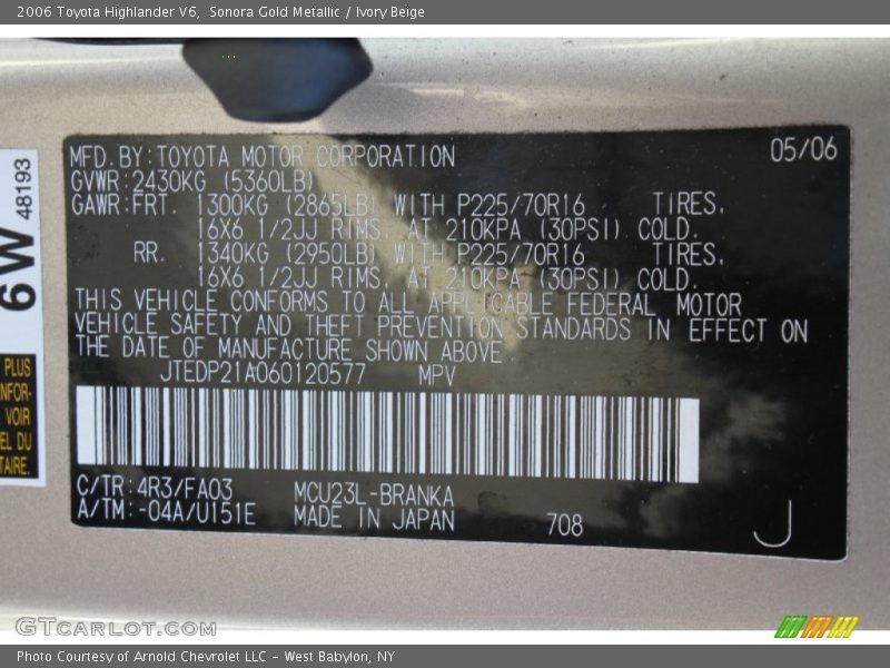 Sonora Gold Metallic / Ivory Beige 2006 Toyota Highlander V6