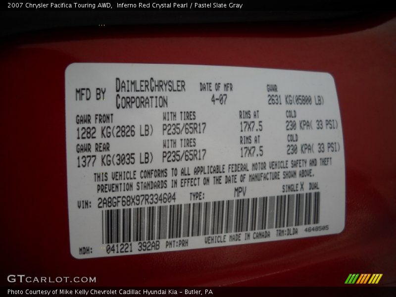Inferno Red Crystal Pearl / Pastel Slate Gray 2007 Chrysler Pacifica Touring AWD