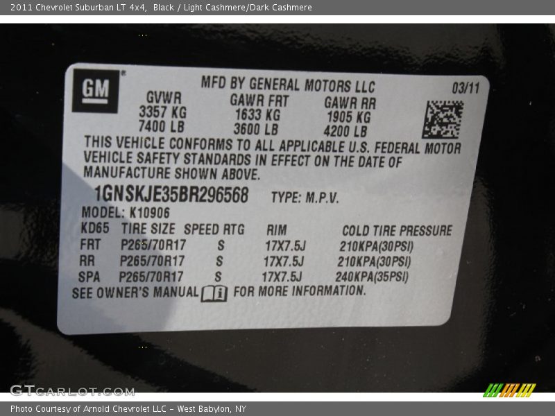 Black / Light Cashmere/Dark Cashmere 2011 Chevrolet Suburban LT 4x4