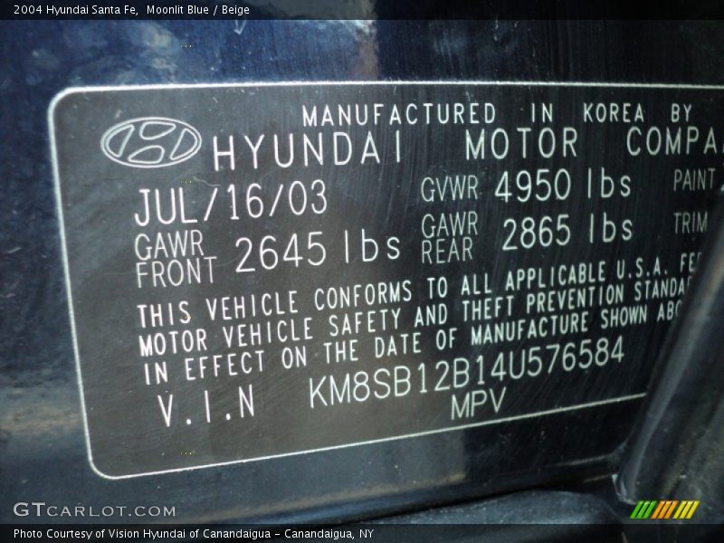 Moonlit Blue / Beige 2004 Hyundai Santa Fe