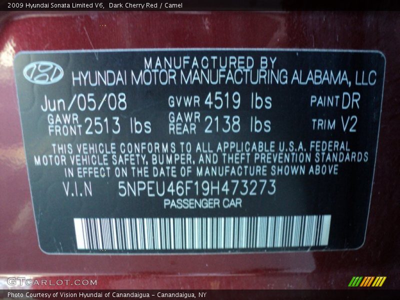 Dark Cherry Red / Camel 2009 Hyundai Sonata Limited V6