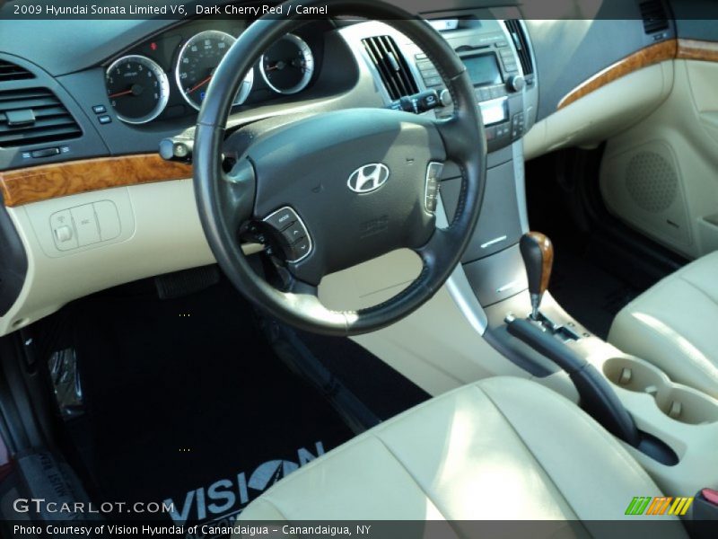 Dark Cherry Red / Camel 2009 Hyundai Sonata Limited V6
