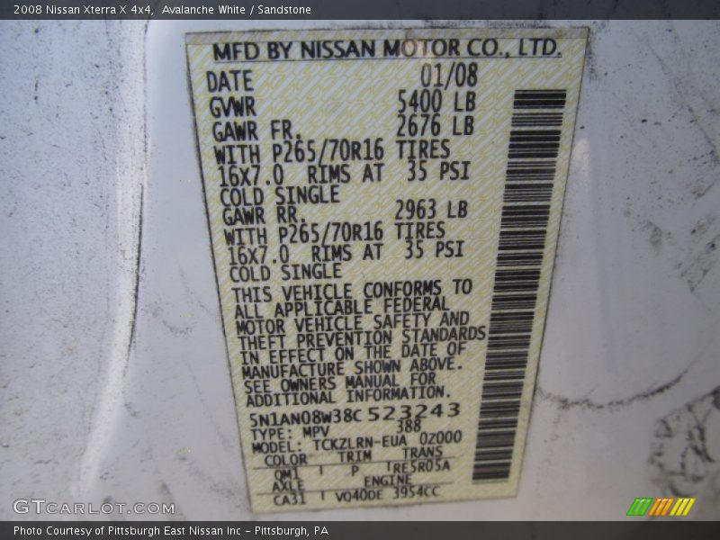 Avalanche White / Sandstone 2008 Nissan Xterra X 4x4