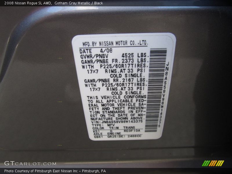 Gotham Gray Metallic / Black 2008 Nissan Rogue SL AWD