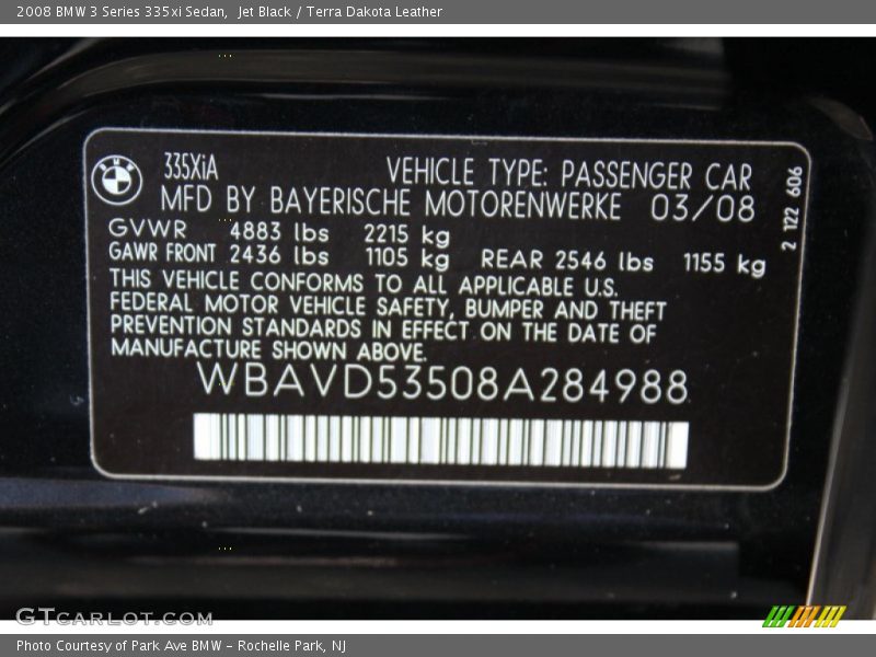 Jet Black / Terra Dakota Leather 2008 BMW 3 Series 335xi Sedan