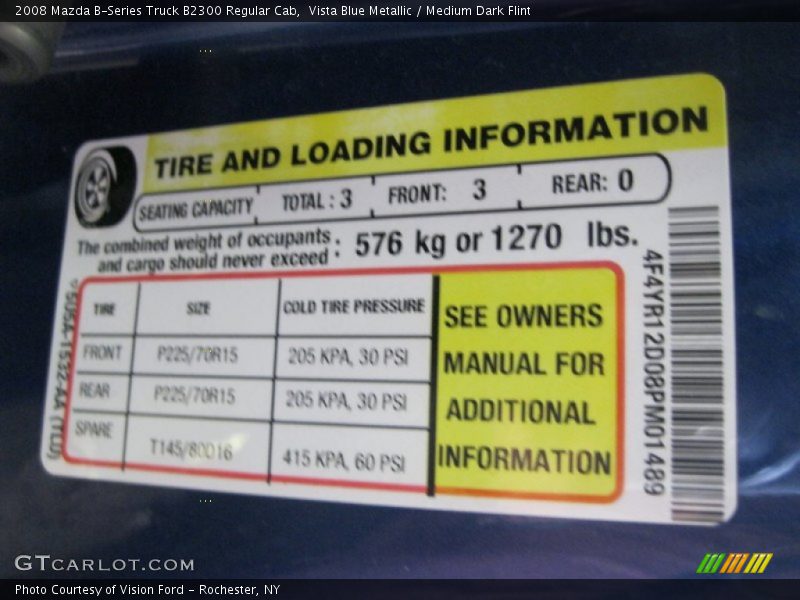 Info Tag of 2008 B-Series Truck B2300 Regular Cab