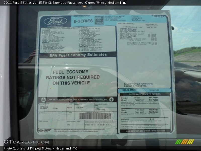  2011 E Series Van E350 XL Extended Passenger Window Sticker