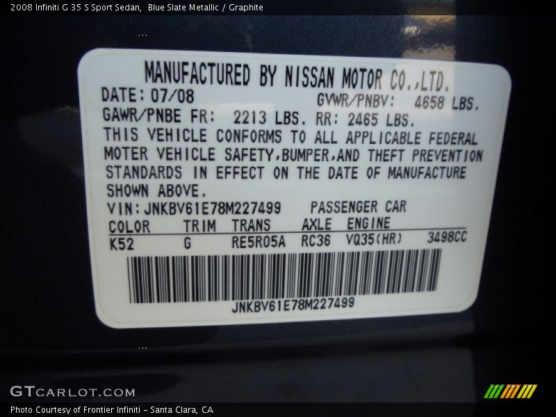 Blue Slate Metallic / Graphite 2008 Infiniti G 35 S Sport Sedan