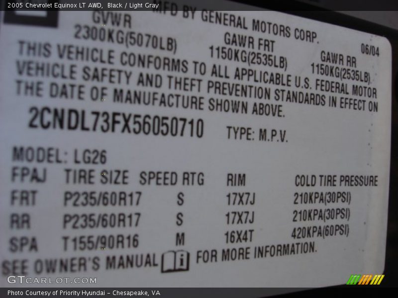 Black / Light Gray 2005 Chevrolet Equinox LT AWD