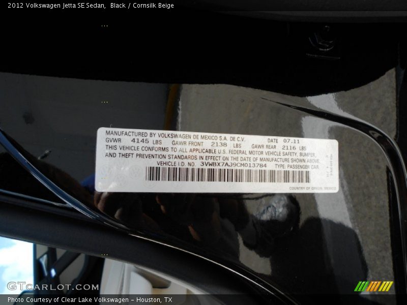 Black / Cornsilk Beige 2012 Volkswagen Jetta SE Sedan