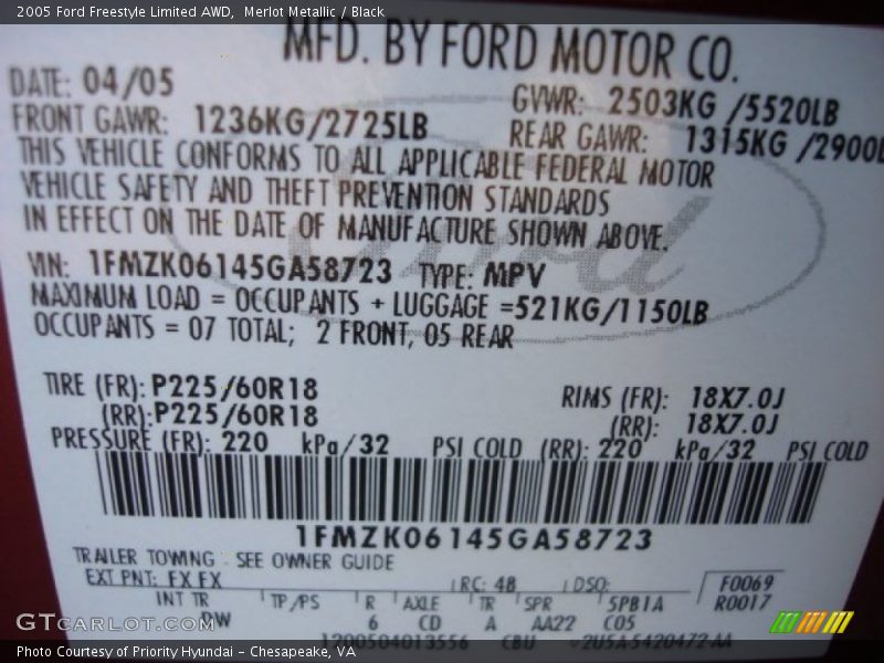 2005 Freestyle Limited AWD Merlot Metallic Color Code FX