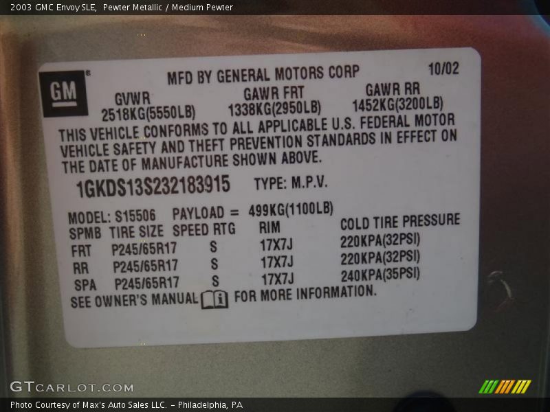 Pewter Metallic / Medium Pewter 2003 GMC Envoy SLE