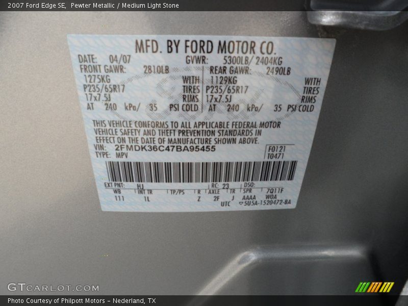 Pewter Metallic / Medium Light Stone 2007 Ford Edge SE
