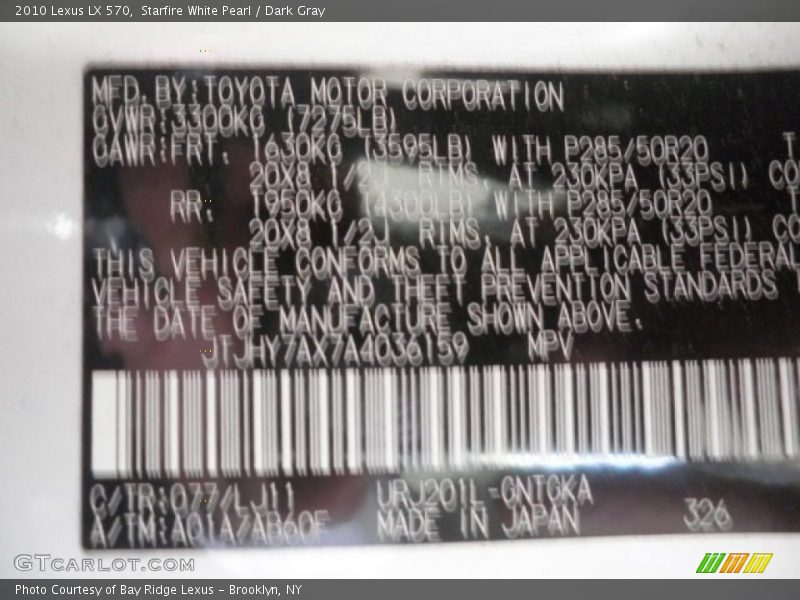 Starfire White Pearl / Dark Gray 2010 Lexus LX 570