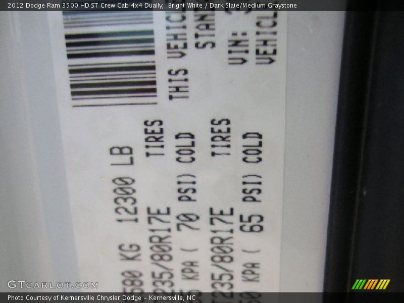 Bright White / Dark Slate/Medium Graystone 2012 Dodge Ram 3500 HD ST Crew Cab 4x4 Dually