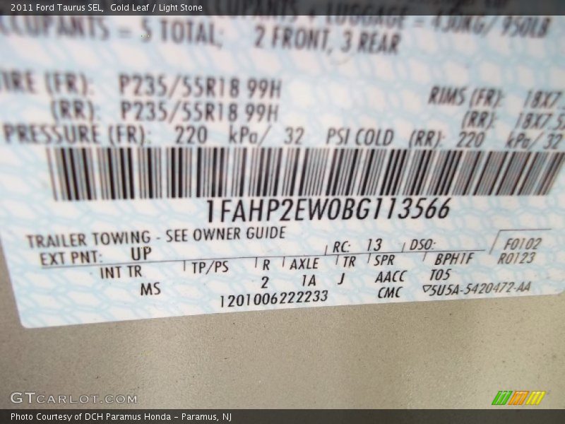 Gold Leaf / Light Stone 2011 Ford Taurus SEL