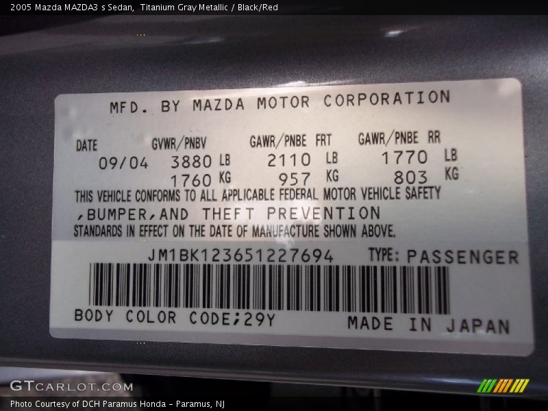 Titanium Gray Metallic / Black/Red 2005 Mazda MAZDA3 s Sedan