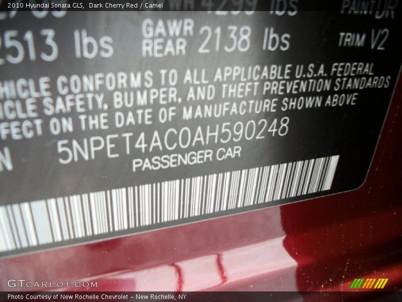 Dark Cherry Red / Camel 2010 Hyundai Sonata GLS